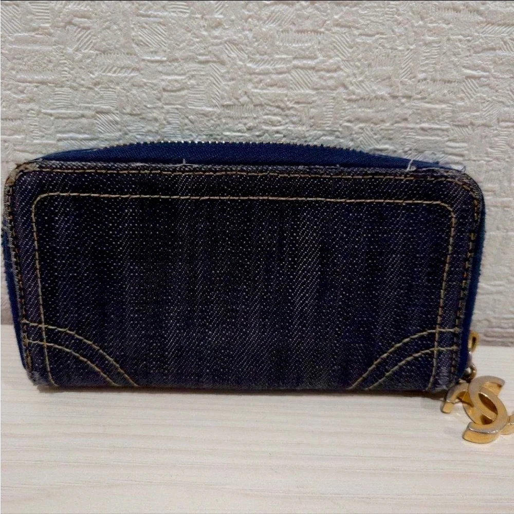 Chanel Wallet Denim Zip Around Zippy Rare CC Charm Coin Case Card Holder Mini